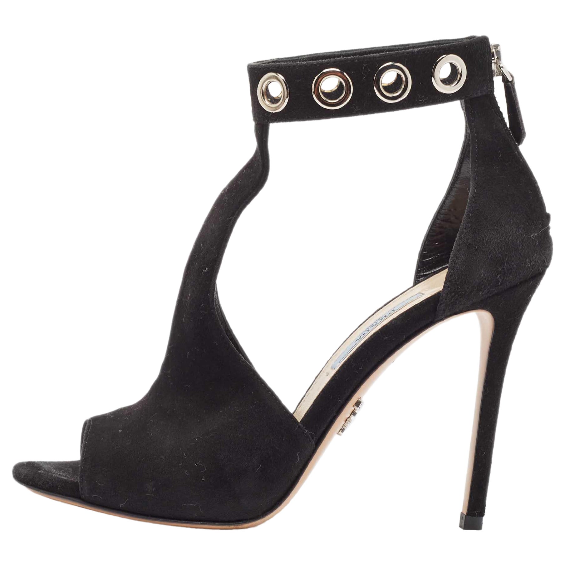 Prada - Sandales à lanières en daim noir avec œillets Taille 36