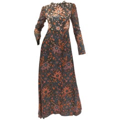 1970s George Halley Beaded and Sequined Floral Trailing Dress