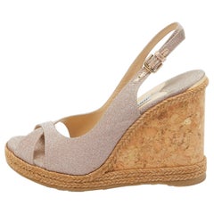 Jimmy Choo Metallic Pink Glitter Amely Wedge Sandals Size 37