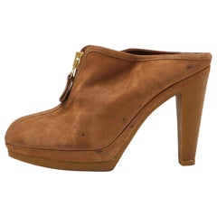 Sergio Rossi Mules Plataforma Cremallera Piel Nobuck Marrón Talla 38.5
