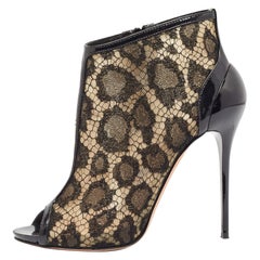 Alexander McQueen Black Lace and Patent Open Toe Ankle Booties Size 37