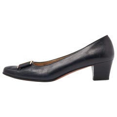 Salvatore Ferragamo Blue Leather Block Heel Pumps Size 38.5