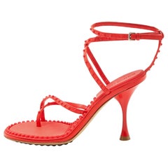 Bottega Veneta Orange Leather Ankle Strap Sandals Size 38