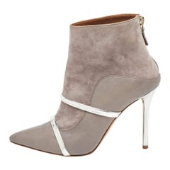 Malone Souliers Grey Suede and Leather Pointed Toe Ankle Booties Size 38.5