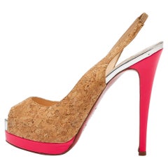 Christian Louboutin Brown Cork Catenita Platform Sligback Pumps Size 38.5