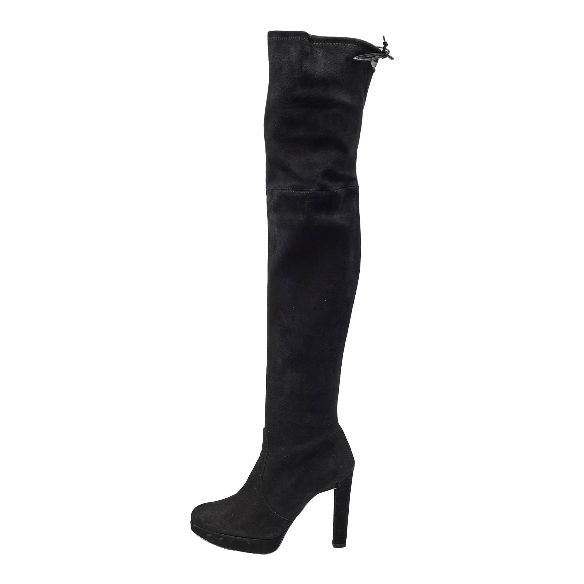 Stuart Weitzman Black Suede Leather Highland Over The Knee Boots Size 38.5