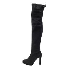 Stuart Weitzman Black Suede Leather Highland Over The Knee Boots Size 38.5