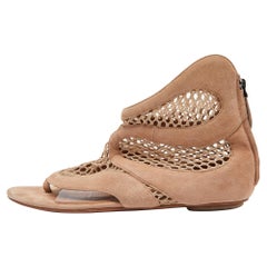 Alaia Beige Suede and Mesh Zip Thong Flat Sandals Size 38