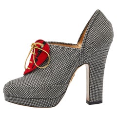 Charlotte Olympia Grey/Red Canvas and Suede Ankle Booties Size 38.5