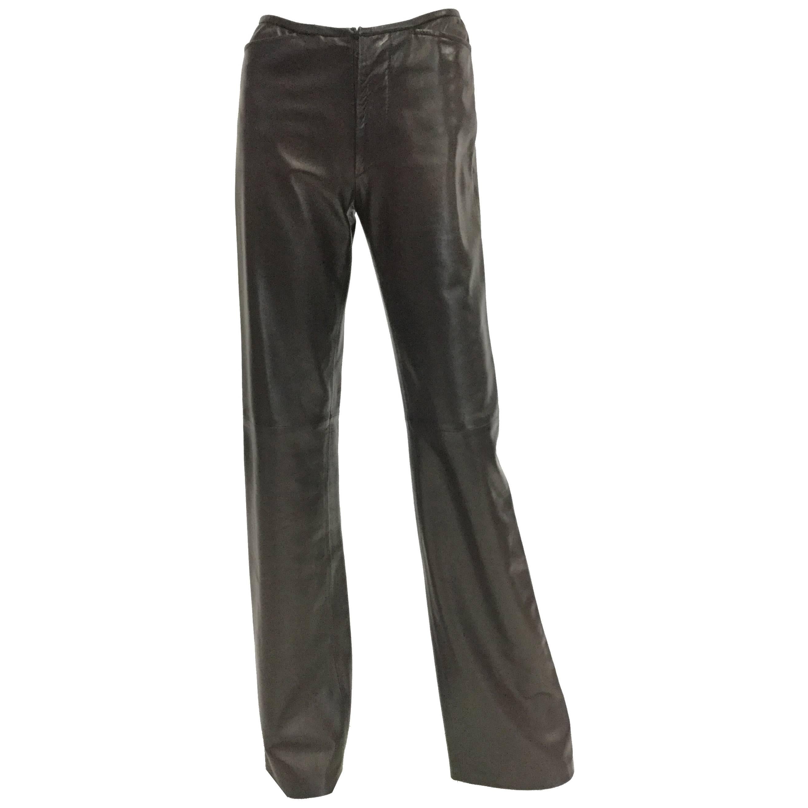 Gucci Tom Ford Espresso Leather Bootcut Trousers, 1990s 