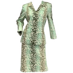 Vintage Oscar de la Renta Green Ombre Brocade Cheetah Print Suit, Spring / Summer 2006 