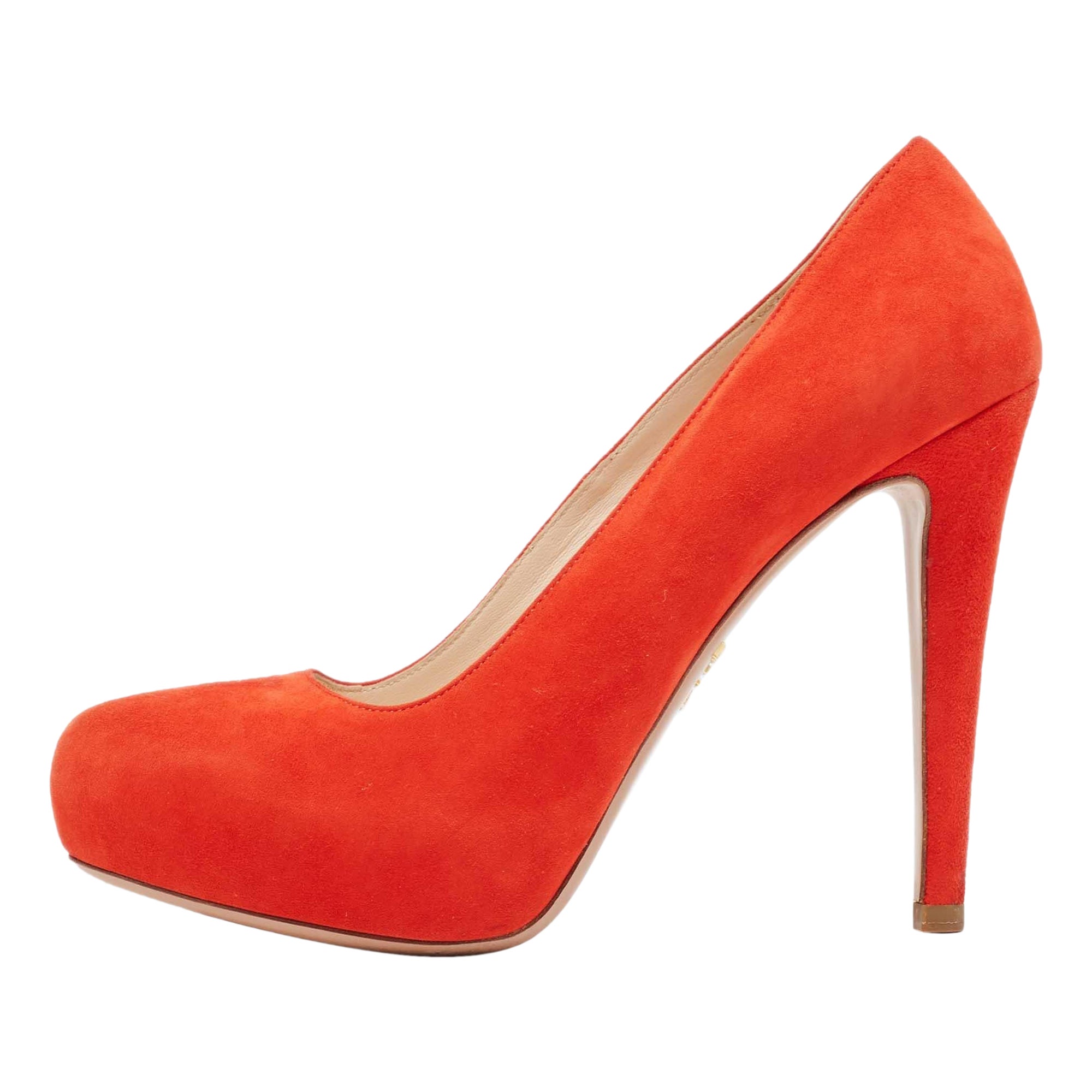 Prada, Pumps con plateau in pelle scamosciata arancione, misura 36,5