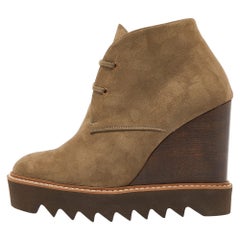 Stella McCartney Olive Green Faux Suede Leana Wedge Boots Size 39