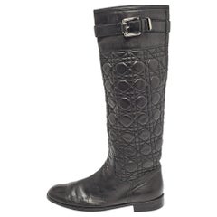 Dior Black Quilted Leather Buckle Detail Knee Length Boots Size 41