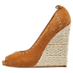 Giuseppe Zanotti Brown Suede Espadrille Wedge Ankle Strap Peep Toe Pumps Size 39