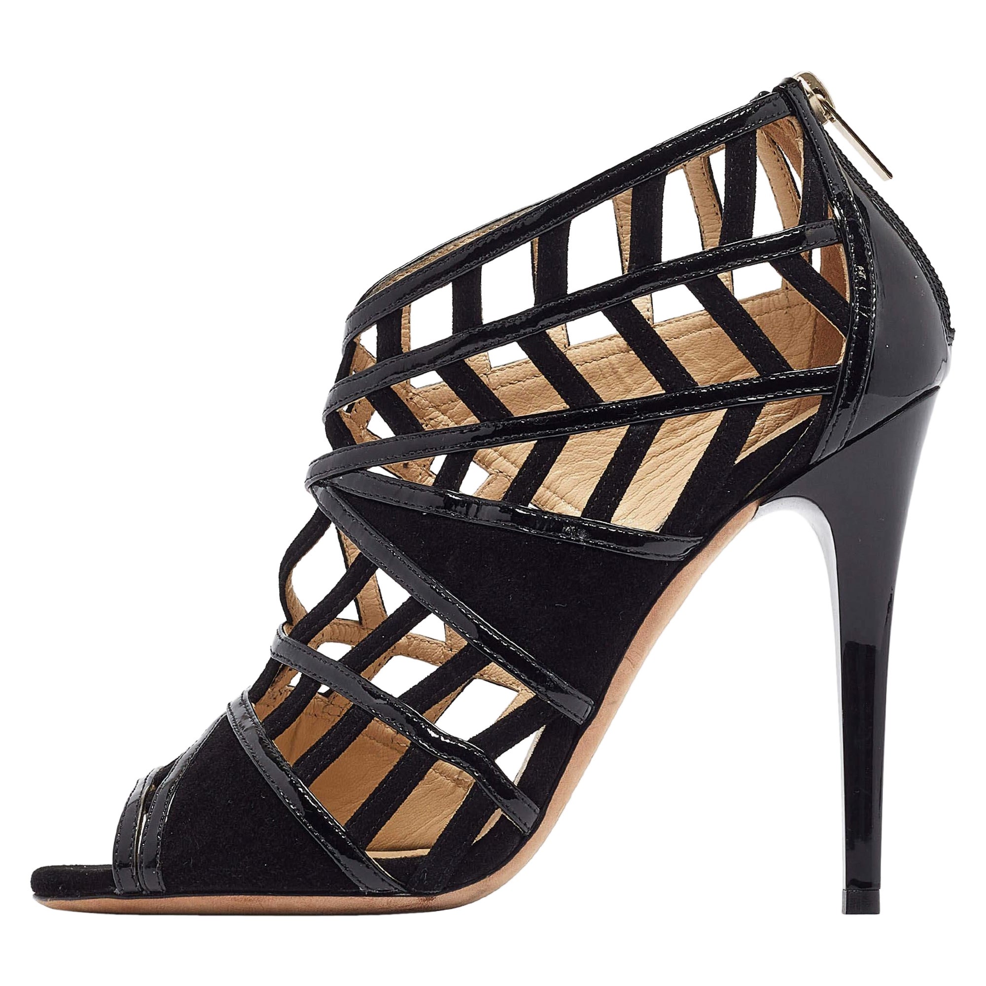 Jimmy Choo - Sandales à découpes en daim et vernis noir - Taille 39
