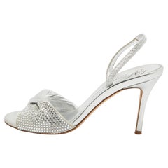 Giuseppe Zanotti Sandali Slingback in pelle argentata impreziositi da cristalli misura 36