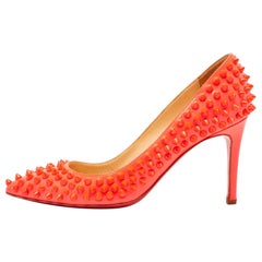 Christian Louboutin Neon Pink Patent Leather Pigalle Spikes Pumps Size 35.5