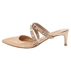 Valentino Metallic Peach Leather Rockstud Heel Mules Size 37.5