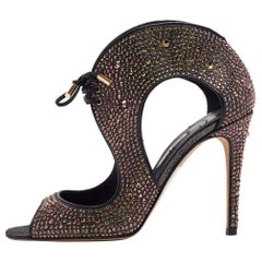 Gina Metallic Crystal Embellished Leather Cut Out Lace Up Sandals Taglia 38