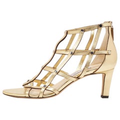 Jimmy Choo Gold Leather Strappy Sandals Size 38.5