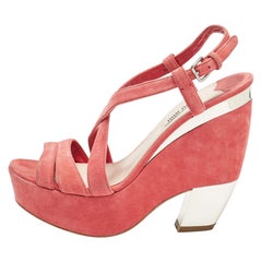 Miu Miu Pink Suede Platform Slingback Sandals Size 38