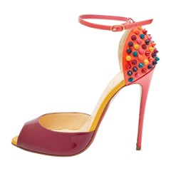 Christian Louboutin Multicolor Patent Leather Pina Spike Sandals Size 37