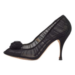 Dolce & Gabbana Black Tulle Fabric Flower Applique Peep Toe Pumps Size 40
