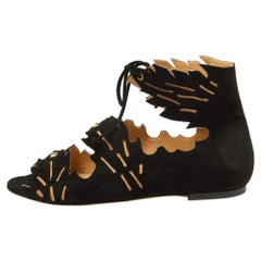 Charlotte Olympia Black Suede Eve Leaf Flat Sandals Size 39