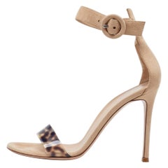 Gianvito Rossi Beige Pvc and Suede Portofino Ankle Strap Sandals Size 37