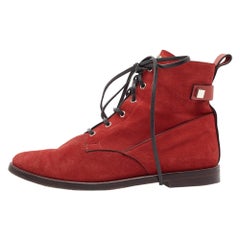 Stuart Weitzman Red Suede and Leather Ankle Boots Size 42.5