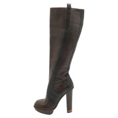 Gucci Brown Leather Platform Knee Length Boots Size 36
