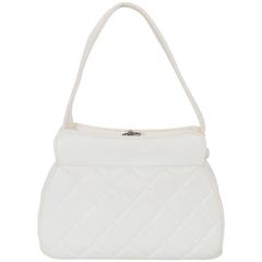 Chanel Vintage White Leather Quilted Frame Bag 2