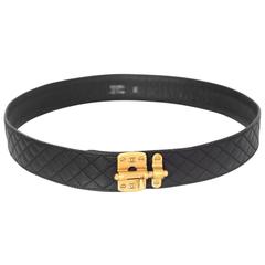 Chanel Black Quilted Leather Belt w/ Lock Closure sz EU85