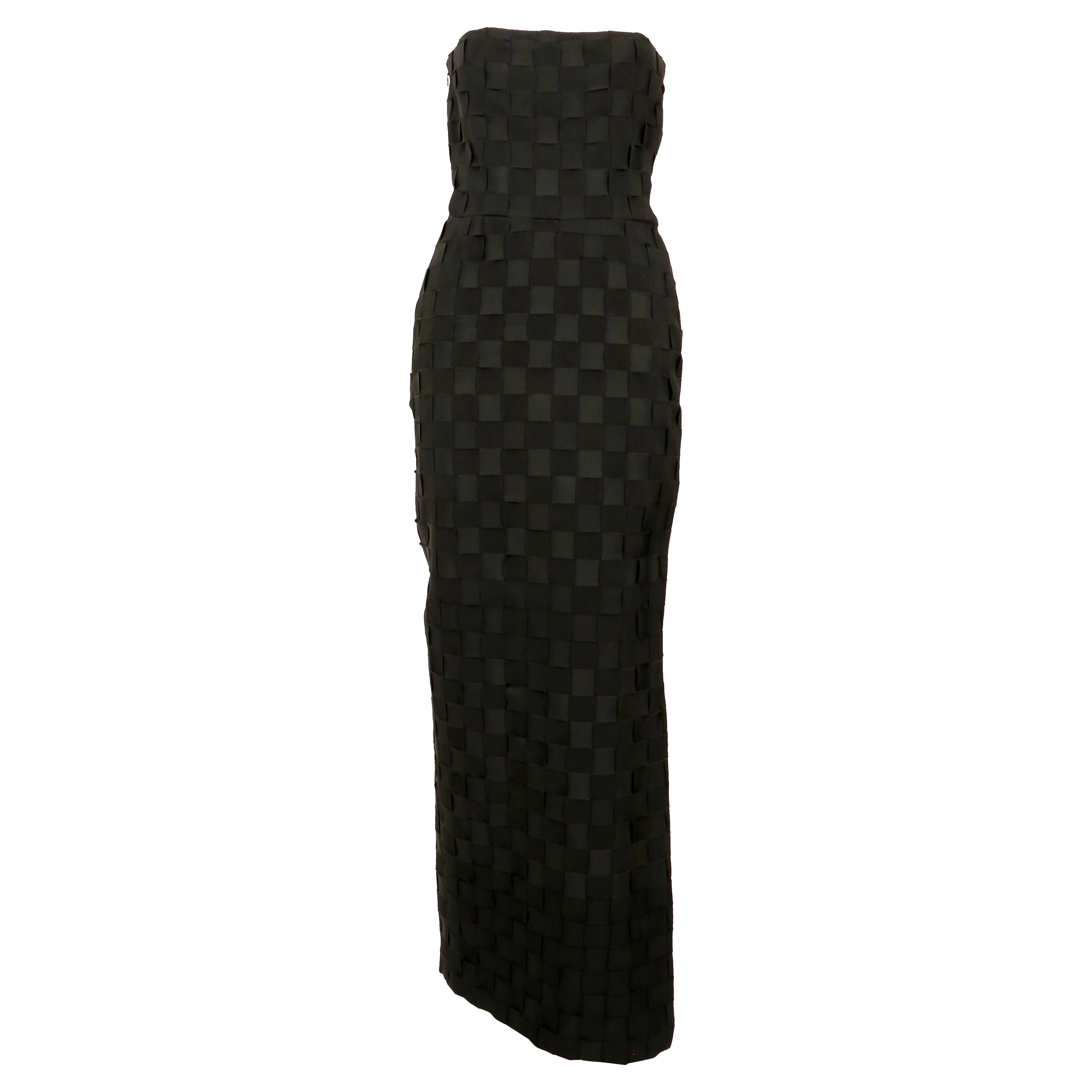 early 1990's GIANNI VERSACE black woven grosgrain ribbon strapless dress For Sale