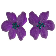 Kaso by Harriet Bauknight Purple Floral Jeweled Acrylic Clip Earrings