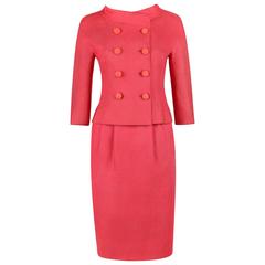 BALENCIAGA c.1960's Haute Couture 2 Piece Salmon Pink Blazer Skirt Suit