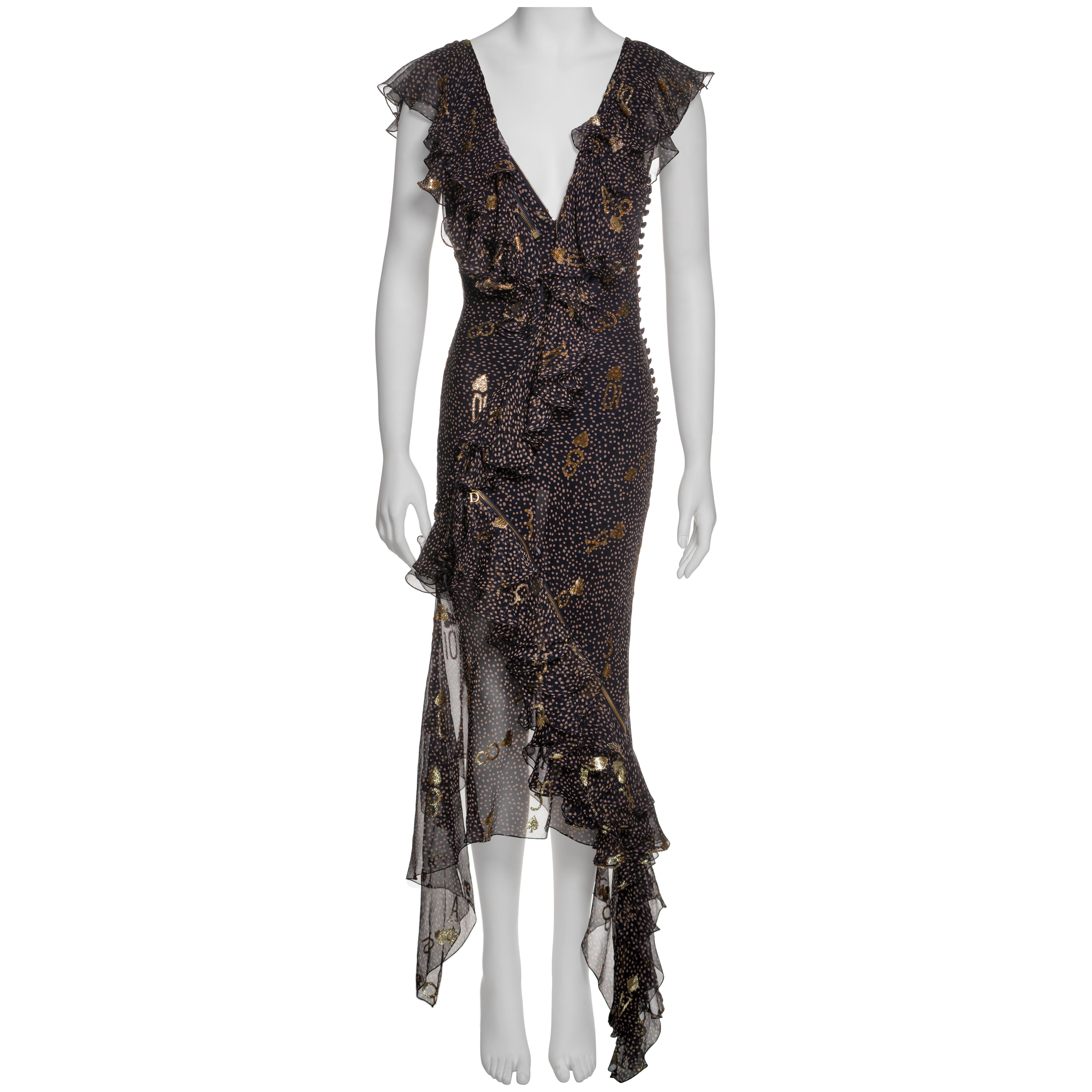 Christian Dior by John Galliano Chiffon Dress with Gold Motifs, SS 2001 For Sale