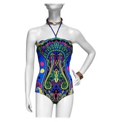 Versace Blue Barocco Printed Swimsuit XS