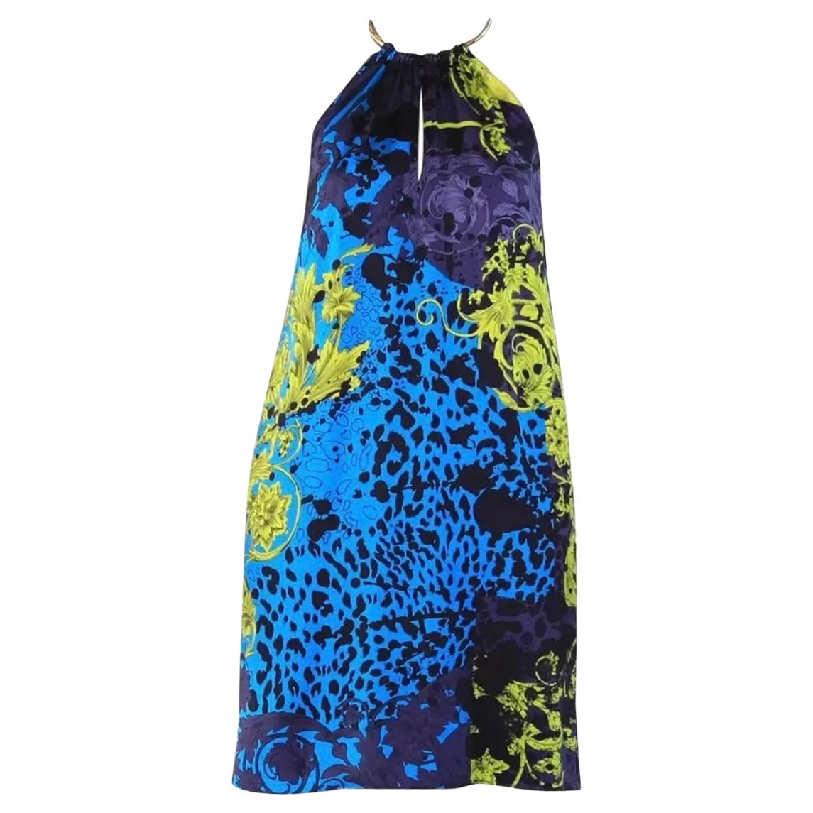 New Versace 100% Silk Baroque Animal Wild Patch Printed Mini Dress 38