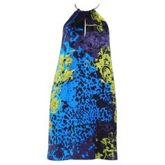 New Versace 100% Silk Baroque Animal Wild Patch Printed Mini Dress 38