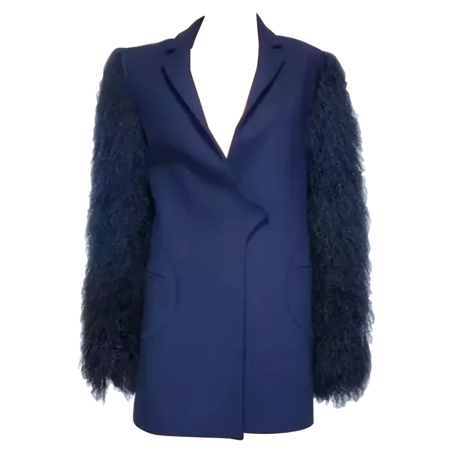 F/W 2012 Look # 13 Versus Versace Dark Blue Coat Jacket w/ Lama Sleeves