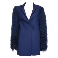 F/W 2012 Look # 13 Versus Versace Dark Blue Coat Jacket w/ Lama Sleeves