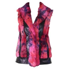Vintage Versus Versace Pink Fur Vest Sleeveless Jacket With Black Leather