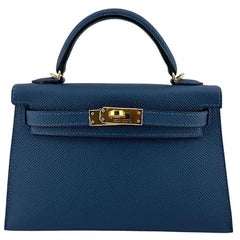 Hermès Deep Bleu Mini Kelly 20 Sellier Epsom Gold Hardware