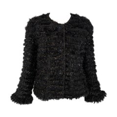 Marc Jacobs Giacca con bottoni in pelliccia sintetica glitterata nera e argento 10
