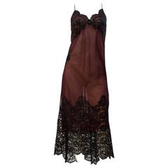 Oscar de la Renta Red and Black Lace Sheer Slip