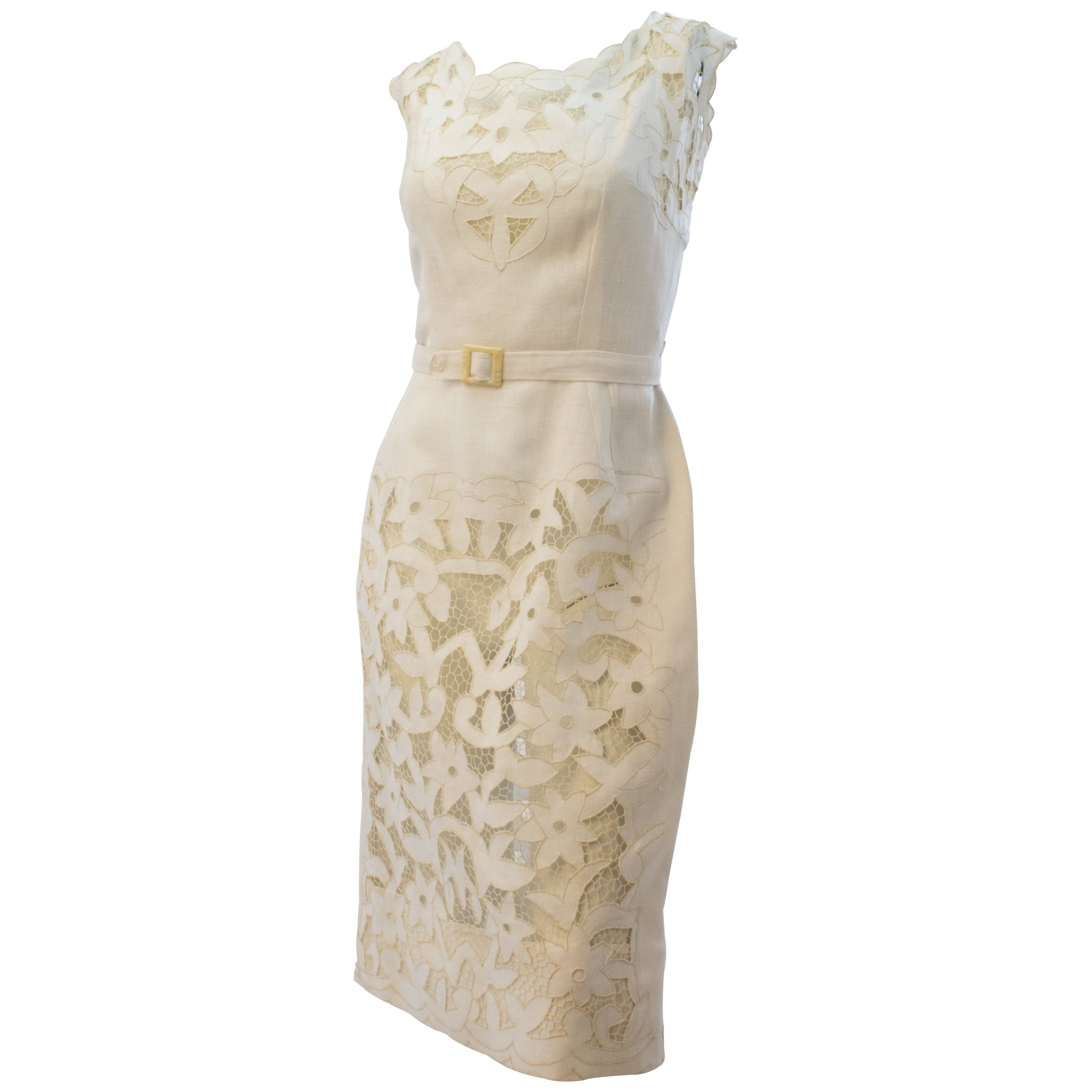 white linen lace dress