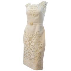 50s White Linen and Lace Dress 2