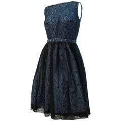 50s Black and Blue Lace Dress